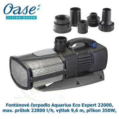 Fontánové čerpadlo Aquarius Eco Expert 22000, max. průtok 22000 l/h, výtlak 9,6 m, příkon 350W,