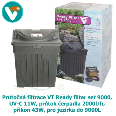 Průtočná filtrace VT Ready filter set 9000, UV-C 11W, průtok čerpadla 2000l/h, příkon 43W, pro jezírka do 9000L