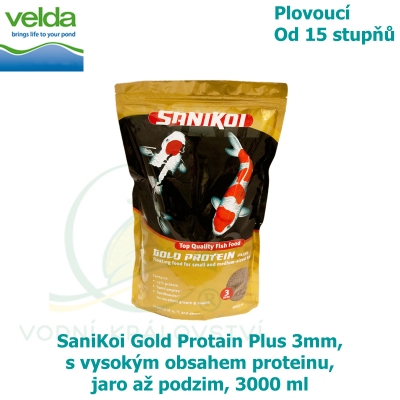 SaniKoi Gold Protain Plus 3mm, s vysokým obsahem proteinu, jaro až podzim, 3000 ml