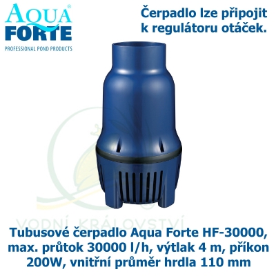 Tubusové čerpadlo Aqua Forte HF-30000, max. průtok 30000 l/h, výtlak 4 m, příkon 200W, vnitřní průměr hrdla 110 mm