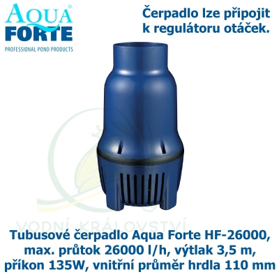 Tubusové čerpadlo Aqua Forte HF-26000, max. průtok 26000 l/h, výtlak 3,5 m, příkon 135W, vnitřní průměr hrdla 110 mm