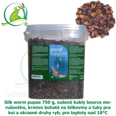 Silk worm pupae 750 g, sušené kukly bource morušového, krmivo bohaté na bílkoviny a tuky pro koi a okrasné druhy ryb, pro teploty nad 18°C