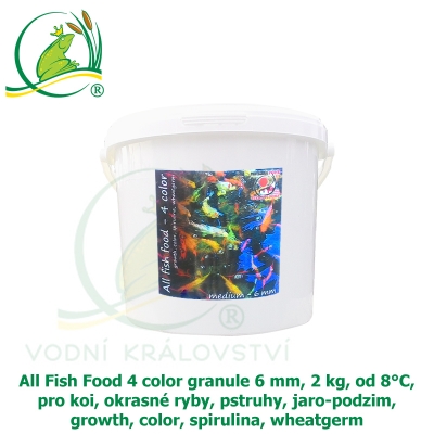 All Fish Food 4 color granule 6 mm, 2 kg, od 8°C, pro koi, okrasné ryby, pstruhy, jaro-podzim, growth, color, spirulina, wheatgerm