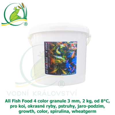 All Fish Food 4 color granule 3 mm, 2 kg, od 8°C, pro koi, okrasné ryby, pstruhy, jaro-podzim, growth, color, spirulina, wheatgerm