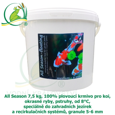 All Season 7,5 kg, 100% plovoucí krmivo pro koi, okrasné ryby, pstruhy, od 8°C, speciálně do zahradních jezírek a recirkulačních systémů, granule 5-6 mm