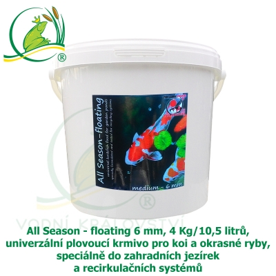 All Season - floating 6mm, 4Kg-10,5L, univerzální plovoucí krmivo pro koi a okrasné ryby, speciálně do zahradních jezírek a recirkulačních systémů