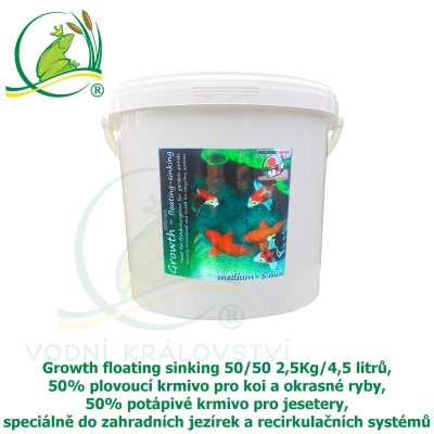 Growth floating sinking 50/50 2,5Kg-5,4L, 50% plovoucí krmivo pro koi a okrasné ryby, 50% potápivé krmivo pro jesetery, speciálně do zahradních jezírek a recirkulačních systémů