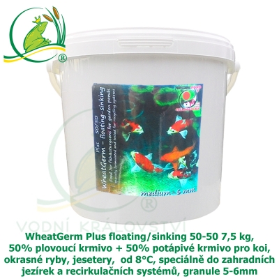 WheatGerm Plus floating/sinking 50-50 7,5 kg, 50% plovoucí krmivo + 50% potápivé krmivo pro koi, okrasné ryby, jesetery,  od 8°C, speciálně do zahradních jezírek a recirkulačních systémů, granule 5-6m