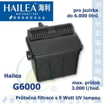 Hailea G6000-UVC 9 Watt, průtočná, dvoukomorová filtrace s 9 Watt UV, pro jezírka 3-9.000 litrů