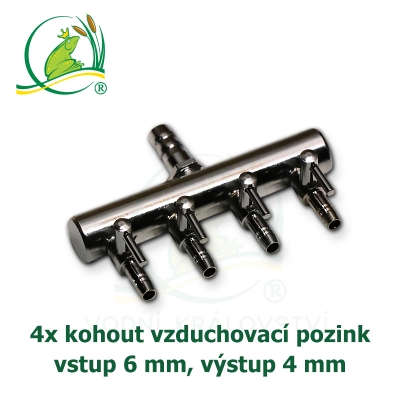 Rozdělovač na vzduchování 4 x, vzduchovací rozdvojka pozink kohout PLUS 4 (6) mm - 4 vývody model Y