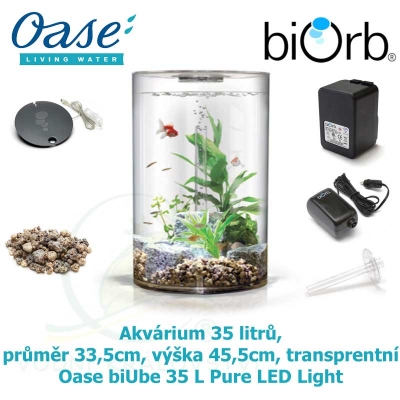 Akvárium 35 litrů, průměr 33,5cm, výška 45,5cm, transparentní  - Oase biUbe 35 L Pure LED Light 